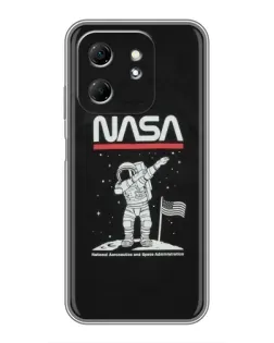 Чехол для Infinix Hot 50i с картинкой «NASA — шагаем по Луне»