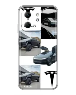 Чехол для Infinix Hot 50i с картинкой «Коллаж Cybertruck Tesla»