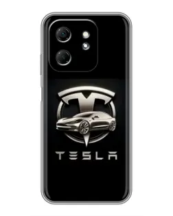Чехол для Infinix Hot 50i с картинкой «Tesla — серебристое авто»