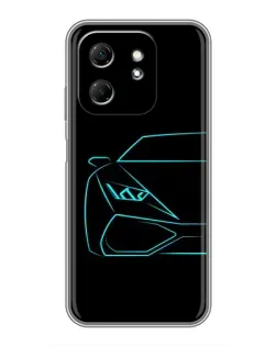 Чехол для Infinix Hot 50i с картинкой «Голубой силуэт Lamborghini»