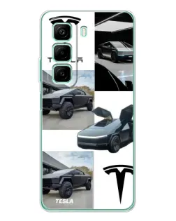 Чехол для Infinix Hot 60 5G Plus с картинкой «Коллаж Cybertruck Tesla»