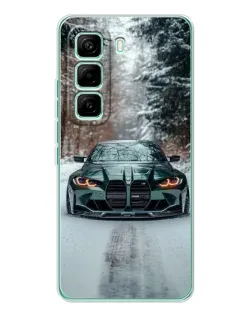 Чехол для Infinix Hot 60 Pro с картинкой «BMW в зимнем лесу»