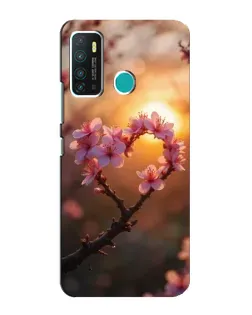Чохол для Infinix Hot 9 / Hot 9 Pro з картинкою «Рожевий цвіт  сердечко на тлі заходу»