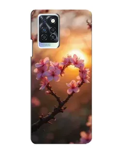 Чохол для Infinix Note 10 Pro з картинкою «Рожевий цвіт  сердечко на тлі заходу»