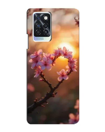 Чохол для Infinix Note 10 Pro з картинкою «Рожевий цвіт  сердечко на тлі заходу»