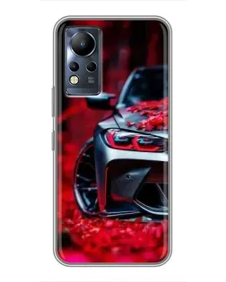 Чехол для Infinix Note 11 с картинкой «Спортивная BMW и цветы»