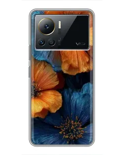 Чехол для Infinix Note 12 2023 с картинкой «Яркая сине-оранжевая флора»