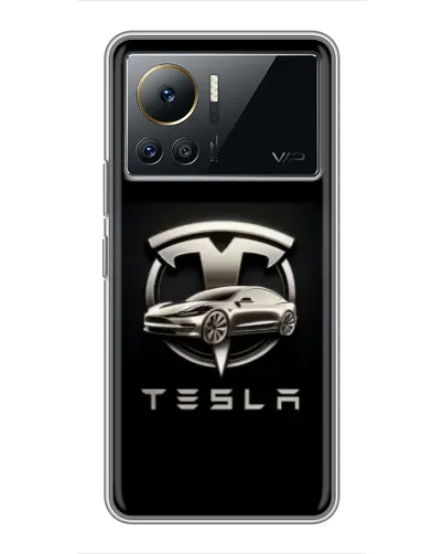Чехол для Infinix Note 12 Pro (4G) с картинкой «Tesla — серебристое авто»