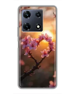 Чохол для Infinix Note 30 Pro з картинкою «Рожевий цвіт  сердечко на тлі заходу»