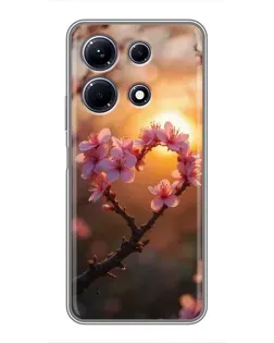Чехол для Infinix Note 30 с картинкой «Розовый цвет сердце на фоне заката»