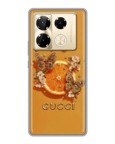 Чехол для Infinix Note 40 Pro с картинкой «Gucci — золотые бабочки» Чехол для Infinix Note 40 Pro с картинкой «Gucci — золотые бабочки»