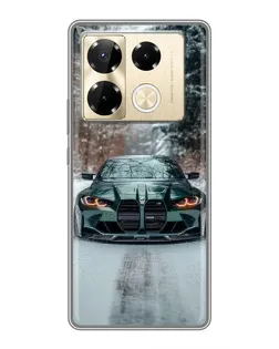 Чехол для Infinix Note 40 Pro с картинкой «BMW в зимнем лесу»