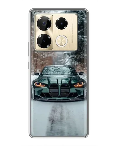 Чехол для Infinix Note 40 Pro с картинкой «BMW в зимнем лесу»