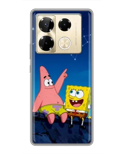 Чехол для Infinix Note 40 Pro с картинкой «Губка Боб и Патрик ночью»