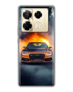 Чехол для Infinix Note 40 Pro с картинкой «Audi в огненном дыму»