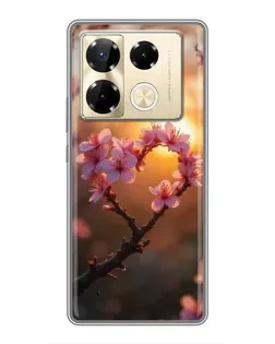 Чехол для Infinix Note 40 Pro с картинкой «Розовый цвет сердце на фоне заката»