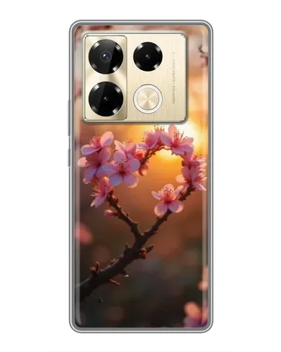 Чехол для Infinix Note 40 Pro с картинкой «Розовый цвет сердце на фоне заката»