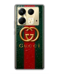 Чехол для Infinix Note 40 с картинкой «Gucci — фирменная полоса и золото»
