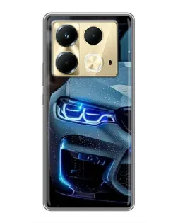 Чехол для Infinix Note 40 с картинкой «Взгляд BMW с синими фарами»