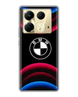 Чехол для Infinix Note 40 с картинкой «Логотип BMW и неоновые дуги»