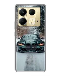 Чехол для Infinix Note 40 с картинкой «BMW в зимнем лесу»