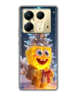 Чехол для Infinix Note 40 с картинкой «Рождественский Спанч Боб»