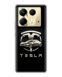 Чехол для Infinix Note 40 с картинкой «Tesla — серебристое авто»