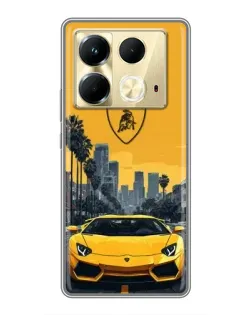 Чехол для Infinix Note 40 с картинкой «Желтый Lamborghini город»