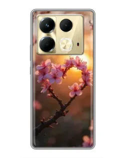 Чехол для Infinix Note 40 с картинкой «Розовый цвет сердце на фоне заката»