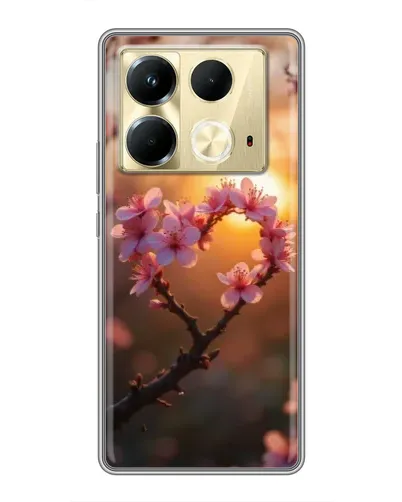 Чехол для Infinix Note 40 с картинкой «Розовый цвет сердце на фоне заката»