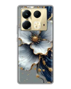 Чехол для Infinix Note 40 с картинкой «Белый цветок и золотой флюид»