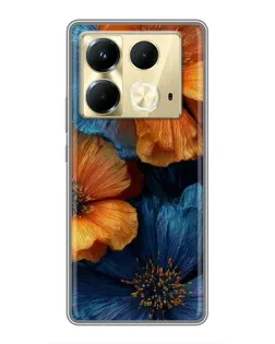 Чехол для Infinix Note 40 с картинкой «Яркая сине-оранжевая флора»