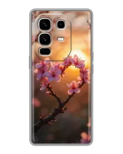 Чохол для Infinix Note 50 Pro Plus з картинкою «Рожевий цвіт  сердечко на тлі заходу»