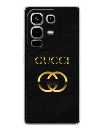 Чехол для Infinix Note 50 с картинкой «Золотой логотип Gucci»