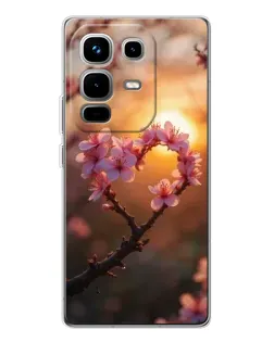 Чехол для Infinix Note 50 с картинкой «Розовый цвет сердце на фоне заката»