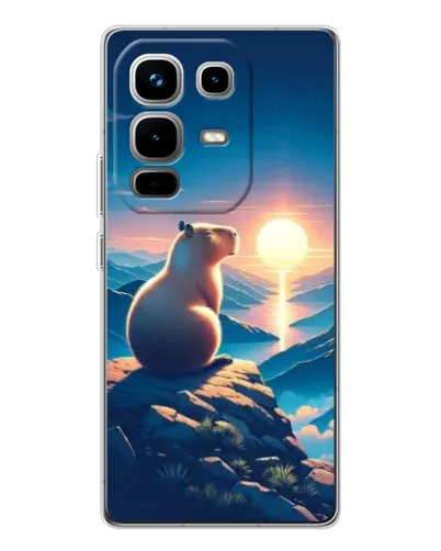 Чехол для Infinix Note 50 с картинкой «Закат солнца с капибарой»