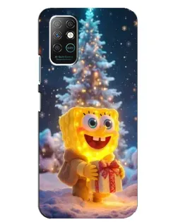 Чехол для Infinix Note 8 с картинкой «Рождественский Спанч Боб»