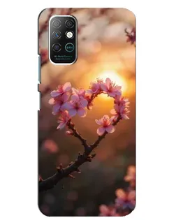 Чехол для Infinix Note 8 с картинкой «Розовый цвет сердце на фоне заката»