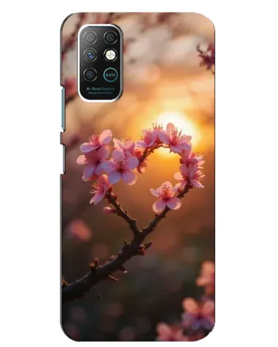 Чехол для Infinix Note 8 с картинкой «Розовый цвет сердце на фоне заката»