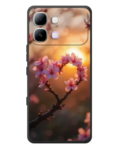 Чехол для Infinix Note Edge с картинкой «Розовый цвет сердце на фоне заката»