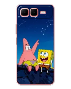 Чехол для Infinix Smart 10 Plus с картинкой «Губка Боб и Патрик ночью»