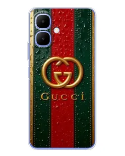 Чехол для Infinix Smart 10 с картинкой «Gucci — фирменная полоса и золото»