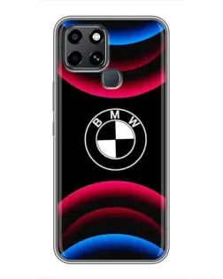 Чехол для Infinix Smart 6 с картинкой «Логотип BMW и неоновые дуги»