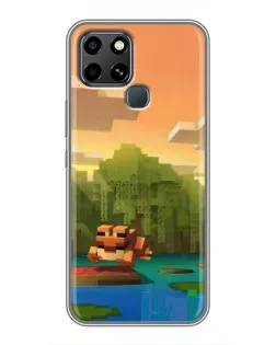 Чехол для Infinix Smart 6 с картинкой «Майнкрафт закат солнца»