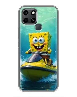 Чохол для Infinix Smart 6 з картинкою «Спанч Боб на гідроциклі»