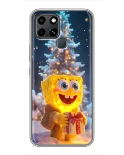 Чехол для Infinix Smart 6 с картинкой «Рождественский Спанч Боб»