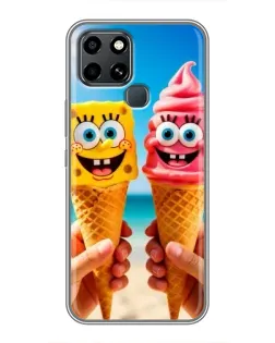 Чехол для Infinix Smart 6 с картинкой «Спанч Боб мороженое»