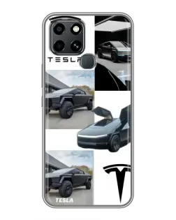 Чехол для Infinix Smart 6 с картинкой «Коллаж Cybertruck Tesla»