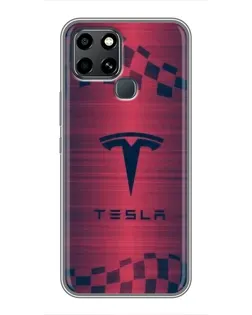 Чехол для Infinix Smart 6 с картинкой «Тесла красный карбон»