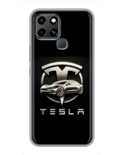 Чехол для Infinix Smart 6 с картинкой «Tesla — серебристое авто»